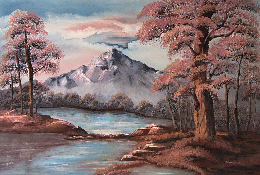 Oil painting of Japanese pink forest